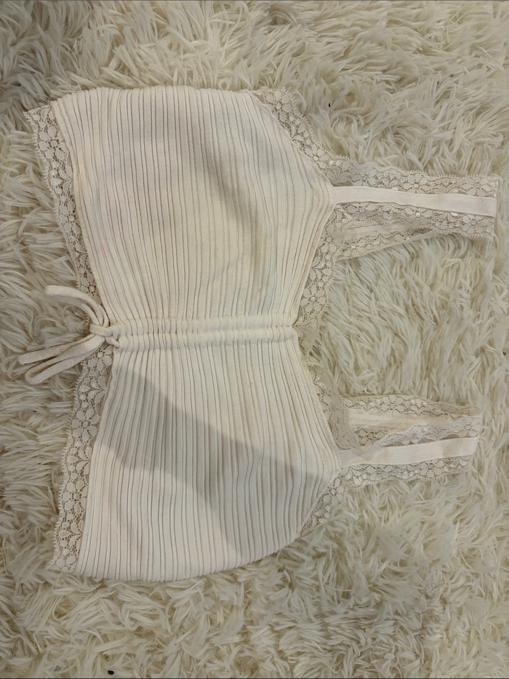 Garage Ribbed Lace-Trim Bralette - Ivory